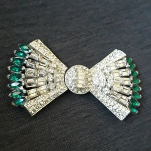Vintage White and Green Rhinestone Belt Buckle